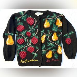 Vintage EAGLE'S EYE WOOL SWEATER Hand Knit Fruit Grapes Pears Large Cardigan